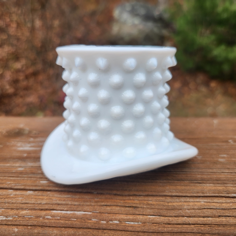 Vintage Fenton Hobnail Milkglass Top Hat Toothpick / QTip /Matchstick Holder